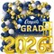 Navy Blue and Gold Graduation Balloons Garland Arch Kit with Backdrop GRAD Balloon Box and Number 2026 Balloons for Graduation Decorations Class of 2026 Grad Party Supplies